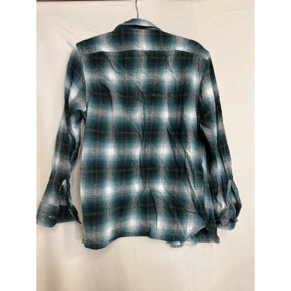 Levis Relaxed Fit Plaid Flannel Shirt Mens Small Teal Green Long Sleeve Button - Picture 4 of 5